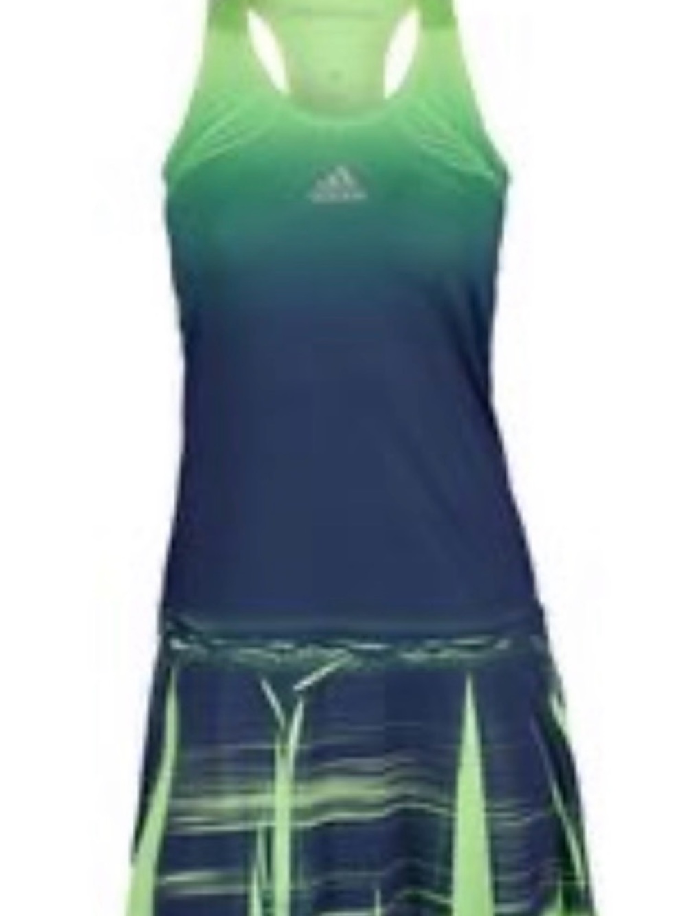 adidas Green and Navy Ombre Racerback Tennis Dress with Graphic Skirt